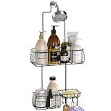 Epicano Shower Caddy Hanging, Anti-Swing Over Head Shower Caddy Rustproof with Hooks for Towels, Sponge and More, Matte Black