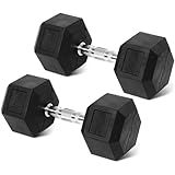 BalanceFrom Rubber Encased Hex Weights Dumbbells Set, Cast Iron Hand Weights with Anti-Slip Grip for Home Gym Strength Training 25LB