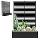 Metal Planter Box with Trellis, Large Raised Garden Beds with Trellis for Climbing Vegetables Plants, Privacy Screen Planter Box with Drainage Holes for Patio (47"L×16"W×71"H, Black Blinds)