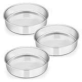 E-far 8 Inch Cake Pan Set of 3, Stainless Steel Round Layer Cake Baking Pans, Non-Toxic & Healthy, Mirror Finish & Dishwasher Safe