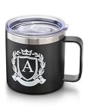 Personalized 14 Oz Insulated Coffee Mug with Lid Handle Stainless Steel Spill Leak Proof Heavy Large Reusable Thermal Travel Hot Tea Cup Camping Big Water Tumbler Custom Cool Men Dad Gifts,A