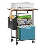 Rolling File Cabinet with Extended Desktop,2 Drawer Small File Cabinet for Home Office,Under Desk Storage with Side Bag,Filing Cabinet Cart File Folder Organizer with Wheels,Printer Stand Storage Cart