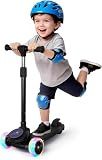 Nattork Kids Scooter for Girls Boys with Light Up Wheels, 3 Adjustable Height Handlebars, Lean-to-Steer Technology, Widen Anti-Slip Deck, 3 Wheel Scooter for kid ages 3-8, Support Riders Up to 110 LBS