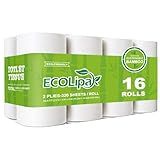 ECOLipak Bamboo Toilet Paper, Septic Safe Toilet Tissue, 16 Double Rolls, 320 Sheets Per Roll, Tree Free, Non Toxic, 2 Ply, Soft and Absorbent, Eco Friendly Dye-Free Paper