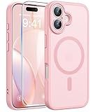 FNTCASE for iPhone 16 Case: [Compatible with Magsafe] Translucent Matte Cases with [Full Camera Protection] [Screen Protector] Military Grade Shockproof Protective Phone Cover - Light Pink