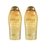 OGX Smoothing + Coconut Coffee Exfoliating Body Scrub with Arabica Coffee & Coconut Oil, Moisturizing Body Wash for Dry Skin, Paraben-Free with Sulfate-Free Surfactants, 19.5 Fl Oz, 2 Pack