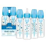 Dr. Brown's Natural Flow Anti-Colic Options+ Narrow Baby Bottle, Blue Nature, 8 oz/250 mL, with Level 1 Slow Flow Nipples, 0m+, 4 Pack