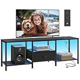 SONGMICS BELLAH Collection - TV Stand for TVs Up to 80 Inches, Media Console Table and Entertainment Center Unit for Living Room, with Shelves and Drawer, Steel, Modern, Ink Black ULGS231B101S