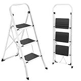 HBTower Step Ladder Folding Step Stool for Adults with Anti-Slip Pedal,330 lbs Capacity for Kitchen, Home,White