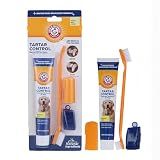 Arm & Hammer for Pets Tartar Control Dog Dental Care Kit, Banana Mint Flavor Toothpaste with Baking Soda, Double-Sided Toothbrush and Finger Brush Included, 2.5 Oz, 3-Piece