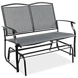 Best Choice Products 2-Person Outdoor Patio Swing Glider Steel Bench Loveseat Rocker for Deck, Porch w/Textilene Fabric, Steel Frame - Gray