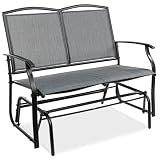 Best Choice Products 2-Person Outdoor Patio Swing Glider Steel Bench Loveseat Rocker for Deck, Porch w/Textilene Fabric, Steel Frame - Gray