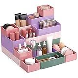 Teenyyou 18 Pcs Drawer Organizer Stackable 4 Size Makeup Drawer Organizer Trays Acrylic Bathroom Vanity Storage Bins for Cosmetic, Jewelries, Office Supply, Kitchen Utensils(Multicolor,Glossy)