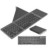 Foldable Bluetooth Keyboard Portable Wireless Keyboard with PU Leather Cover Touchpad, Pocket-Sized Travel Keyboards for iPad Tablet Laptop iOS Android Smartphone PC Windows
