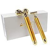 Amirce Face Massager Roller Golden 3D Roller Electric Facial Roller and T Shape Facial Roller Massager Kit Face Rollers