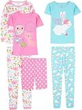 Simple Joys by Carter's Big Girl's 6-Piece Snug Fit Cotton Pajama Set Sleepwear, owl/monkey/animals green, 7