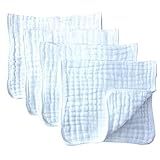 Synrroe Burp Cloths Large, Muslin Burp Cloths for Baby, Extra Absorbent and Soft, 6 Layers 20 by 10 Inches 100% Cotton (White Large 4 Pack)