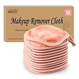 HOMEXCEL Makeup Remover Cloth 12 Pack, Reusable Makeup Remover Pads, Washable Ultra Soft Facial Cleansing Cloths For All Skin Types, 5 X 5 In, Pink