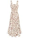 GRACE KARIN Women's 2025 Summer Floral Boho Dress Square Neck Strapped Swing A Line Sundress Beach Long Maxi OutfitsBeige M