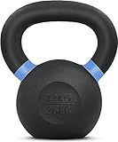 Yes4All Powder Coated Kettlebell, 26 lb Cast Iron Core Kettlebells with Non-Slip Handle & Flat Bottom for Conditioning, Heavy Duty for Strength Training - Single, Blue