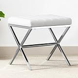 DUHOME Vanity Stool,Modern PU Leather Ottoman Stool Chair for Vanity Bench with Metal X Legs, Rectangle Makeup Stools Padded Foot Rest Ottoman for Makeup Room, Living Room, Bathroom,White