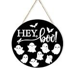 Halloween Decorations Wooden Ghost Door Wreath for Front Door Wall Signs Cute Ghost Happy Halloween Sign Hanging Ornaments for Home Party Wall Decor Outdoor Indoor Decor Supply
