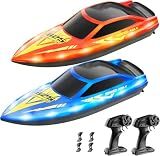 CAPTAER Remote Control Boat for Kids, RC Boat for Pool, Lake, River and Pond with LED Lights, Self-Righting, Waterproof, Fast Speed Racing Electric Boats 2 Speed Modes 60mins Rechargeable Batteries