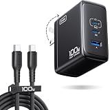 INIU 100W USB C Charger, 3-Port GaN Fast Charging Block with 5ft USBC Cable