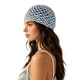 IDOLPET Handmade Summer Crochet Sequin Beanie Hat for Women Lightweight Knit Beanies Hat Breathable Skull Cap Headwear (B - Blue)
