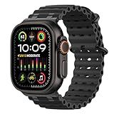 MoKo Ocean Band Compatible with Apple Watch Ultra 3/2/1 49mm, Upgraded Silicone Sports Bands 46mm 45mm 44mm for Men Women, Series 11/10/9/8/7/6/5 SE3/2/1 Breathable Strap with Metal Connector, A-Bk/Bk