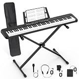 88 Key Piano Keyboard, Electric Digital Piano with Semi Weighted Keys, Keyboard Piano with Sustain Pedal, Power Supply, Stand, Carrying Case, Headphones, USB-MIDI Compatibility, for Beginner Adults