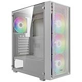 GAMDIAS White ATX Mid Tower Gaming Computer PC Case with Side Tempered Glass, Preinstalled 4X 120mm ARGB Fans, Support Up to 6X 120mm Fans, 360mm AIO/Radiator, 340mm GPU/VGA, 160mm CPU Air Cooler