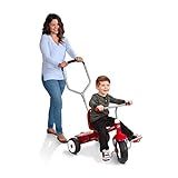 Radio Flyer Deluxe Steer & Stroll Trike, Red, for Kids 2-5, 2-in-1 Parent Steer Tricycle, Removable Push Handle, Adjustable Seat, Steel Frame, Covered Storage Bin, Tricycle for Toddlers and Kids