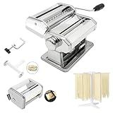 MZTOGR Pasta Maker Machine with 9 Adjustable Thickness Settings, 2 in 1 Noodle Maker Includes Pasta Cutter, Ravioli Maker Attachment & Pasta Drying Rack