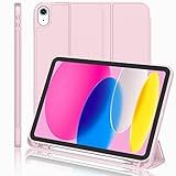 iMieet iPad (A16) Case/iPad 10th Generation Case [11-Inch 2025/10.9 Inch 2022] with Pencil Holder, Trifold Stand Smart Cover with Soft TPU Back,Auto Wake/Sleep(Pink)