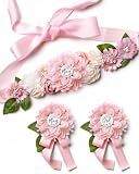 Baby Shower Sash Decorations Mom to Be Corsage Gift Dad to Be Pin 3Pack Set Flower Belt for Maternity Dress - Gender Reveal Pregnancy Photo Props