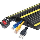20Ft Cord Covers for Wires on Floor, 3-Channel Floor Cord Cover with Anti-Slip Base & Yellow Warning Strips, Extension Cord Covers for Floor, Ideal for Home, Office, Outdoor Use