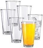 Kitchen Lux Pint Beer Glasses Set of 6 – 16 oz Tall Clear Drinking Glasses and All Purpose Tumblers – Heavy Base Cocktail, Water, Juice Glass – Pub Style Design For Home Dining, Bars, and Parties