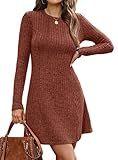 OFEEFAN Fall Dresses for Women 2025 Sliming Dress Women's Clothing Long Sleeve Sweater Dress Caramel M