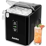 Aeitto Ice Makers Countertop, 26Lbs/24H, 9 Ice Cubes Release in 6 Mins, 2 Sizes of Bullet Ice Machine,Self-Cleaning Portable Ice Maker with Ice Scoop and Basket for Home Kitchen Office Bar RV, Black