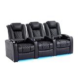 comfiroom Top-Grain Leather Home Theater Seating, Dual-Motor Power Recliner