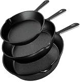 Utopia Kitchen Cast Iron Skillet Set 3 Piece 6 8 10 Inch PFAS-Free Black