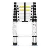 Telescoping Ladder,12.5 FT Extension Ladder, Heavy Duty 330lbs Max Capacity, Multi-Purpose Collapsible Ladder for RV or Outdoor Work Black