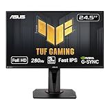ASUS TUF Gaming VG259QM 24.5” Monitor, 1080P Full HD (1920 x 1080), Fast IPS, 280Hz, G-SYNC Compatible, Extreme Low Motion Blur Sync,1ms, DisplayHDR 400, Eye Care, DisplayPort HDMI BLACK