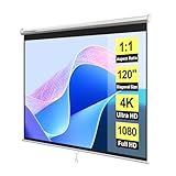 VIVOHOME 120 Inch 1:1 Pull Down Projector Screen, HD 4K Retractable Movie Screen for Indoor Home Theater and Office, Manual Projection Screen with Auto Locking (84Wx84H Inch Display Area)