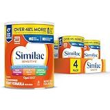 Similac Sensitive Infant Formula, for Fussiness & Gas Due to Lactose Sensitivity, Baby Formula Powder, 29.8-oz Value Can, Pack of 4