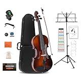 ADM Acoustic Violin for Beginner 4/4 Full Size Violin Set Solid Wood for Adult Teen Student Starter Kit with Hard Case, Tuner, Shoulder Rest, Bow, Music Stand, Strings, Free Lessons, Black Brown