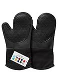 BPA-Free Silicone Oven Mitts Ultra Heat Resistant up to 500°F - Oven Mitts with Thick Cotton Liner - Long Slip Resistant Pot Holders, Flexible Oven Gloves - Black 13.7"