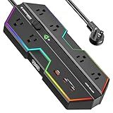 4000J Surge Protector Power Strip with USB Ports, 6 Outlet Power Strip with RGB Lights and PD 20W Fast Charging, Wide-Spaced Outlet Perfect for e-Sports, Game PC, Home and Offices
