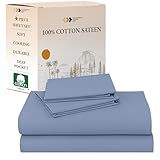 Queen Sheet Set - Natural 100% Cotton Sheets Queen Size Bed Set with Deep Pockets, Soft Sateen Weave, Breathable, Cooling and Durable Bedding by California Design Den (Blue Hydrangea)